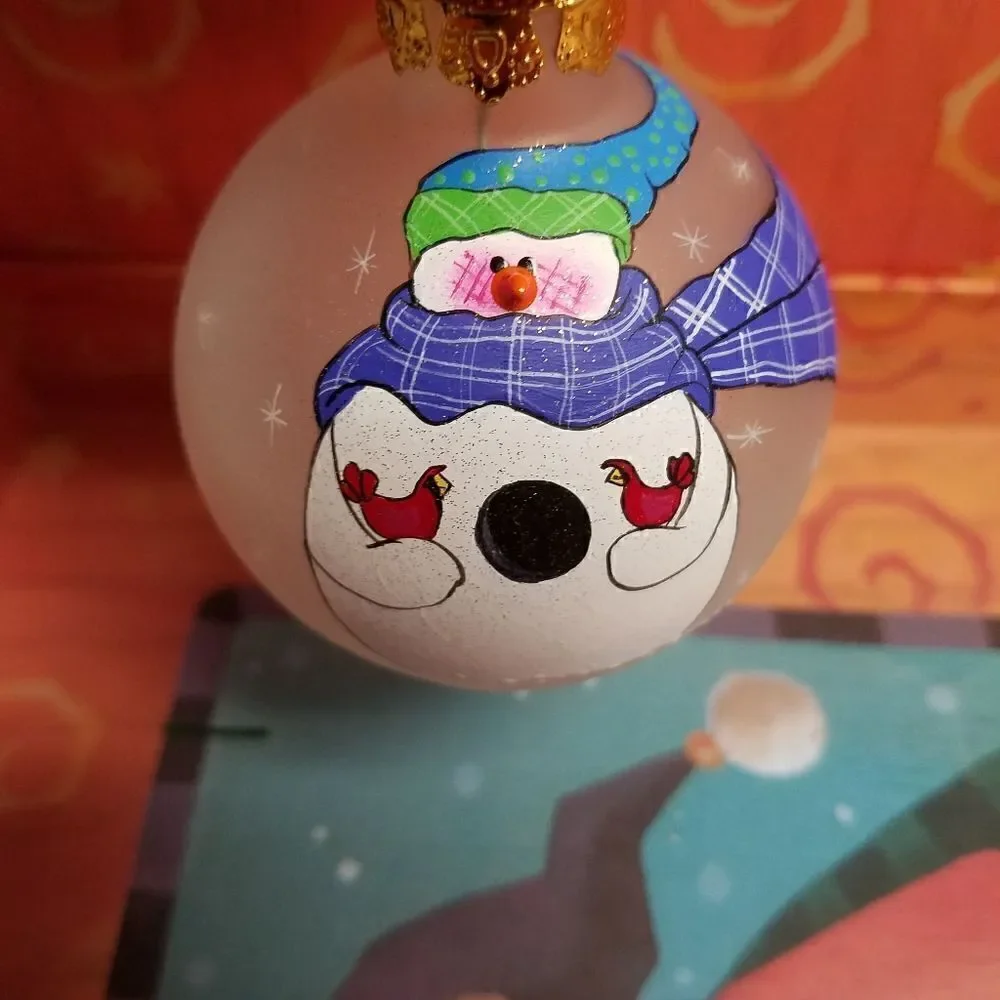 Set of 3  Hand painted 3D snowman ornaments. Aprox 8